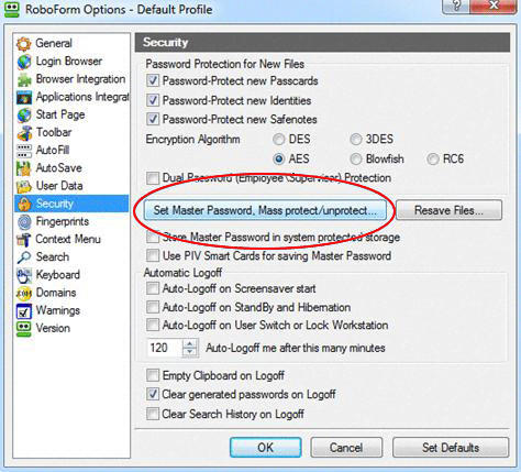 set a master password